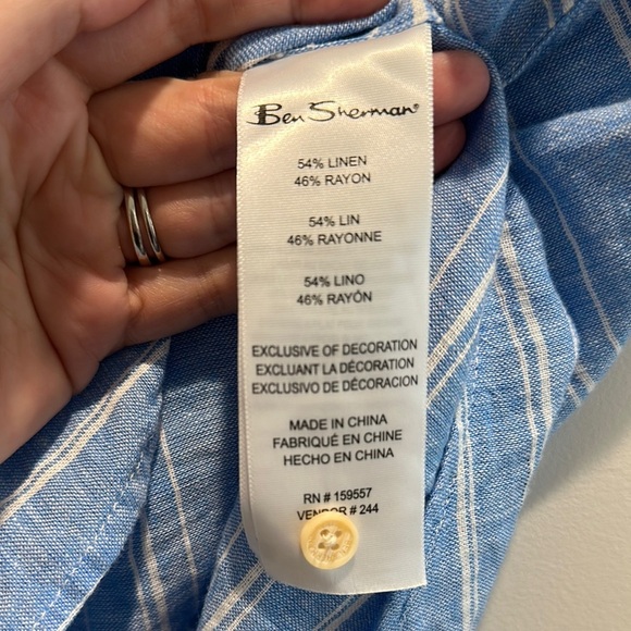 Ben Sherman Sky Blue Linen Button Down Shirt - Picture 3 of 5